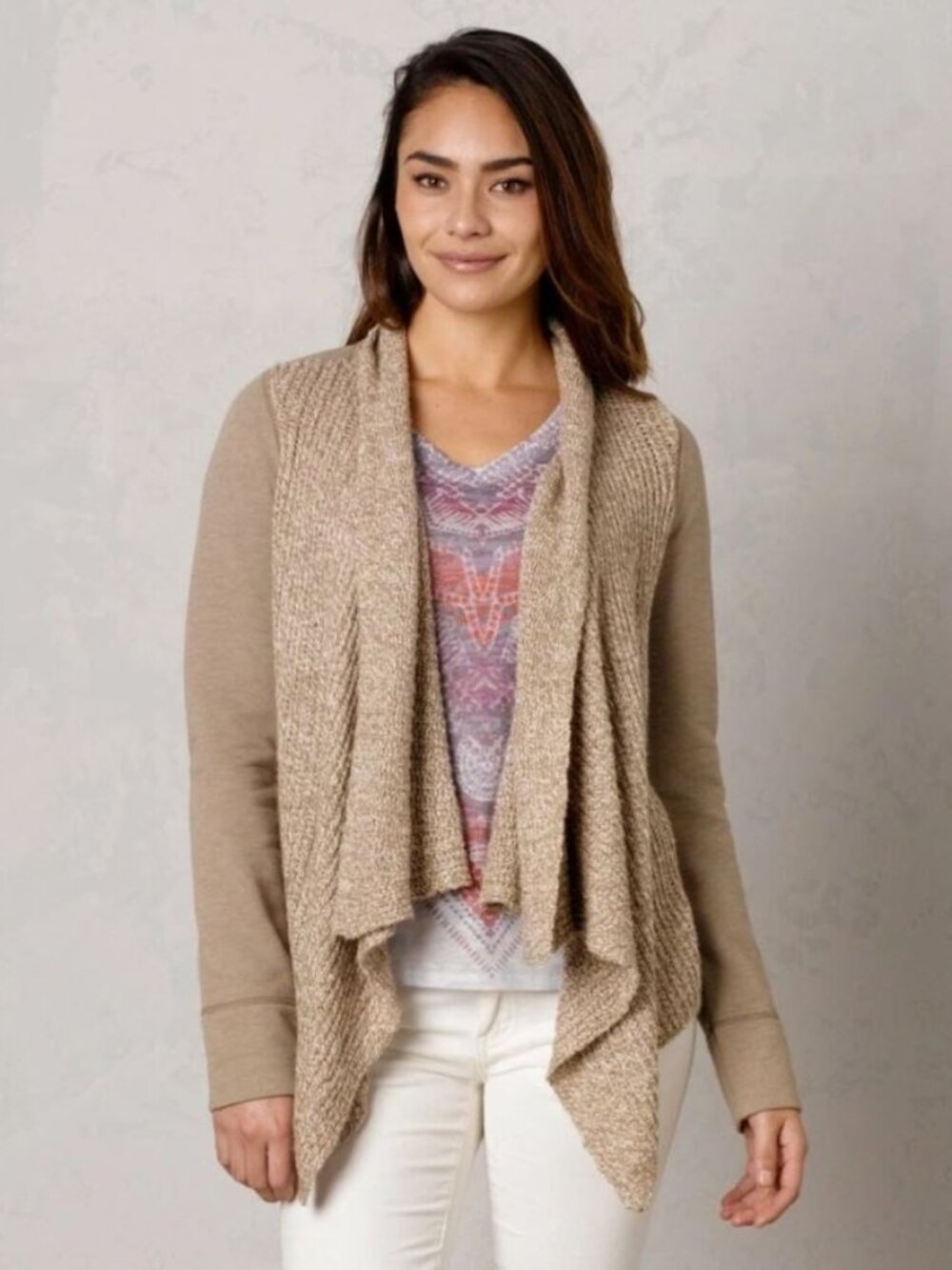 PrAna Demure Open Front Draped Chunky Knit Cardigan Sweater, Size S